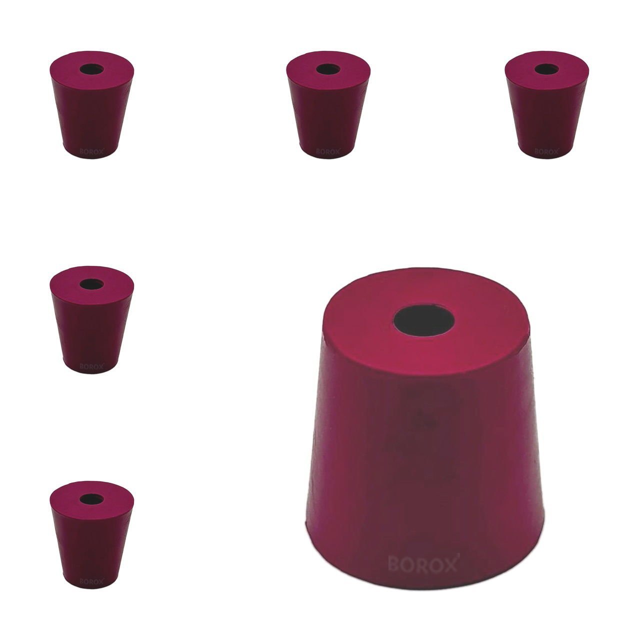 Borox Kauçuk Tıpa Delikli No 4 - 15x21x22mm NS 19/26 - 5Adet