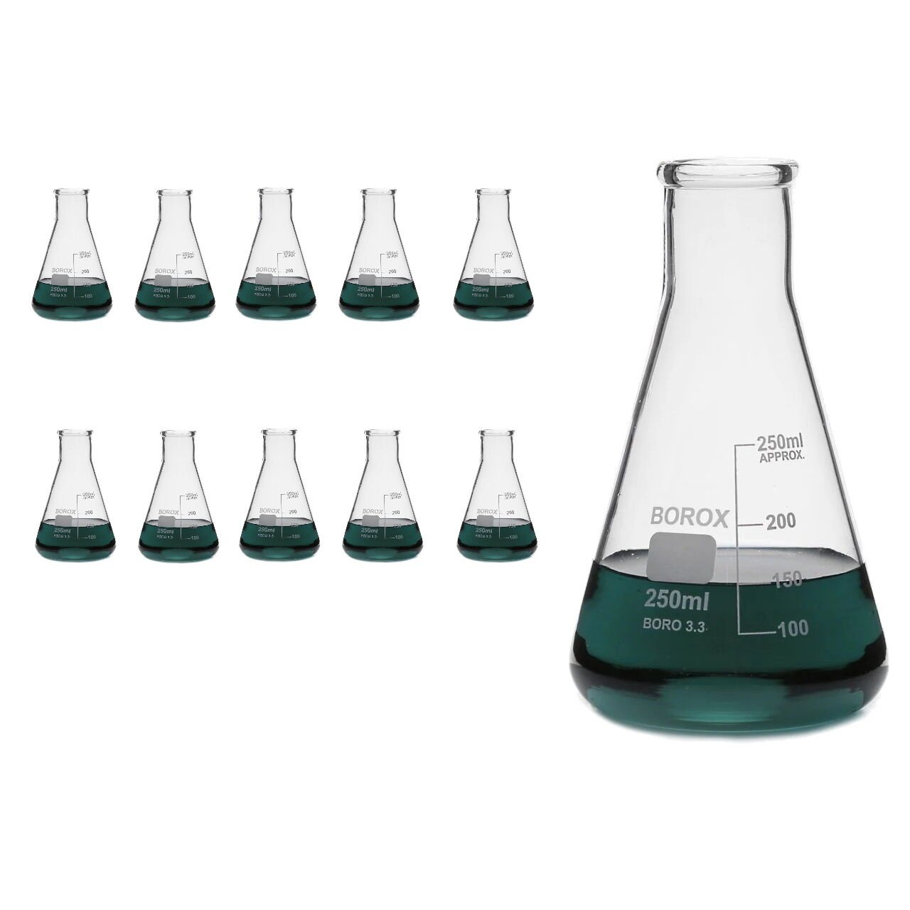 Borox Cam Erlen 250 ml - Erlenmeyer Flask Dar Boyun 10 Adet