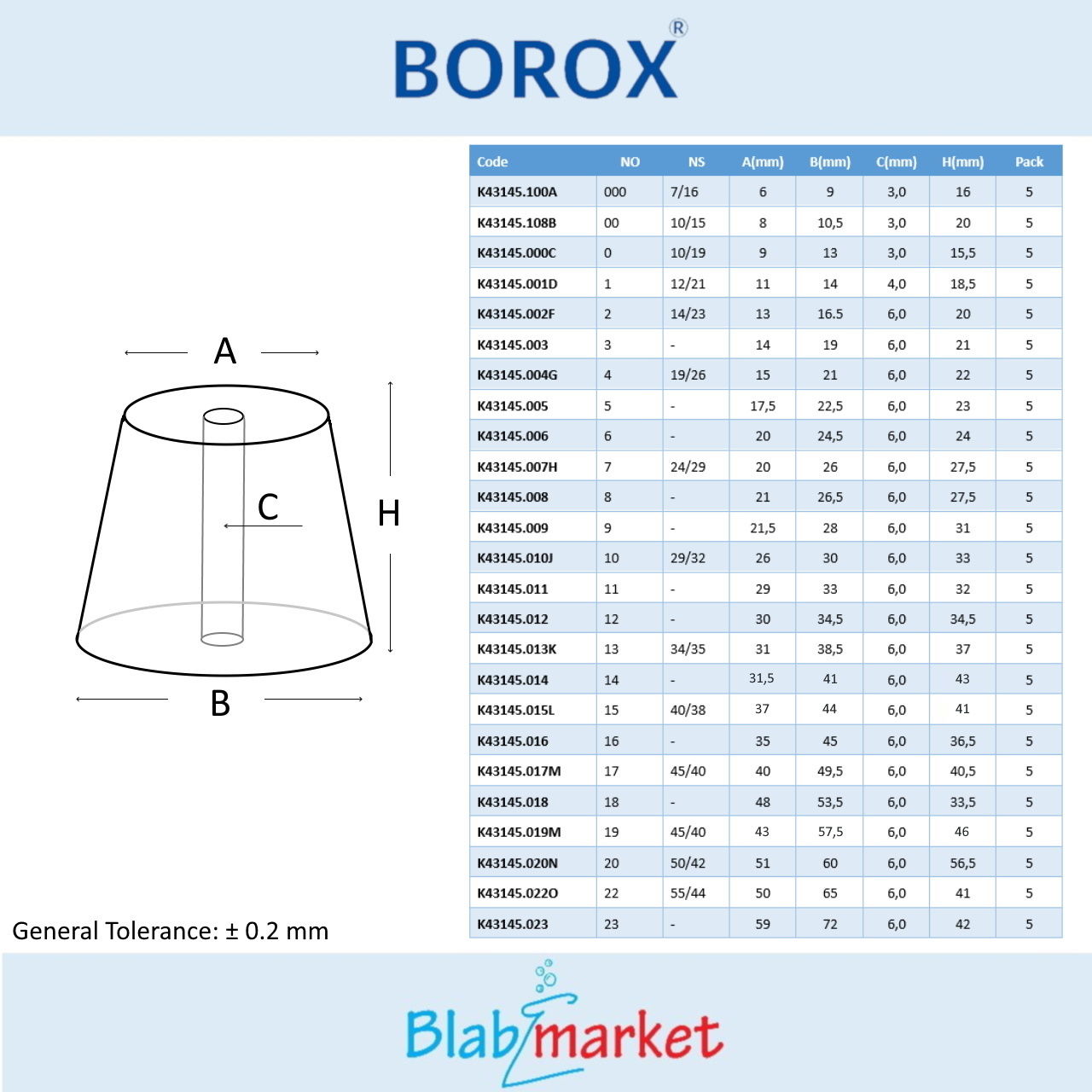 Borox Kauçuk Tıpa Delikli No 12 - 30x34,5x34,5mm - 5Adet