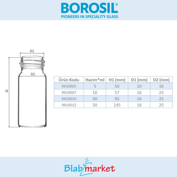 Borosil Cam Deney Tüpü 15 ml Dibi Düz - Kapaklı Kültür Tüp