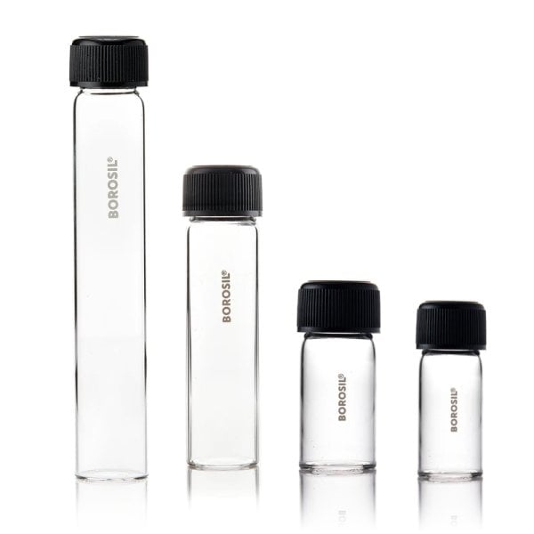 Borosil Cam Deney Tüpü 30 ml Dibi Düz - Kapaklı Kültür Tüp