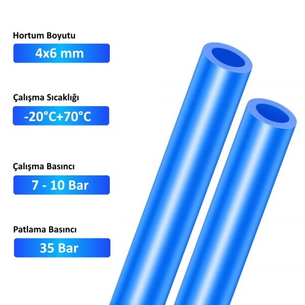 Borox Poliüretan Hortum 4x6 mm - Pu Pnömatik Mavi - 1 metre