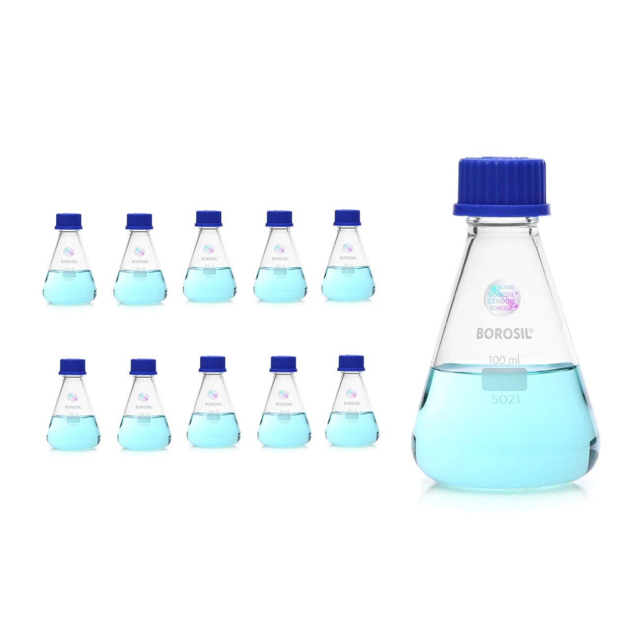 Borosil Cam Erlen 100 ml - Erlenmeyer Flask GL45 Kapaklı - 10 Adet Toptan