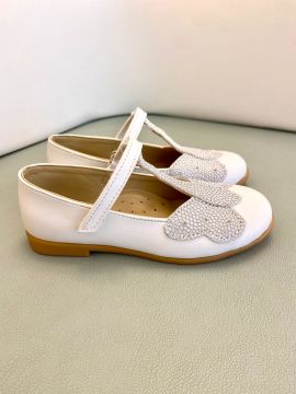 Mariposa-Özel Gün Kelebekli Beyaz Vegan Kız Çocuk Babet