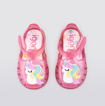 Igor Tobby Gloss Unicorn-Fuşya Glitter Işıltılı Çocuk Cırtlı Sandalet