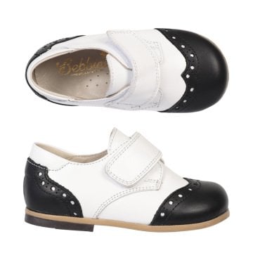 Handmade Velcro-Royal Black and White Men's Shoes