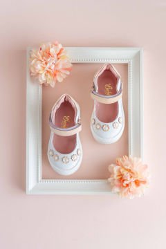Adel- Hakiki Deri  Çiçekli Beyaz İlk Adım Kız Çocuk Ayakkabı