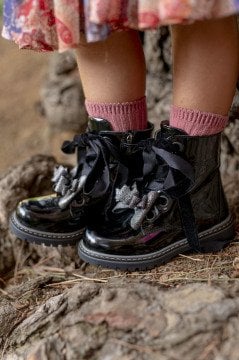 Bow Black Patent Leather Boots for Girls