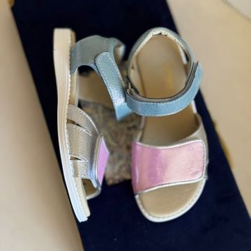 Bella-Pembe Mavi Hakiki Deri Kız Çocuk Sandalet