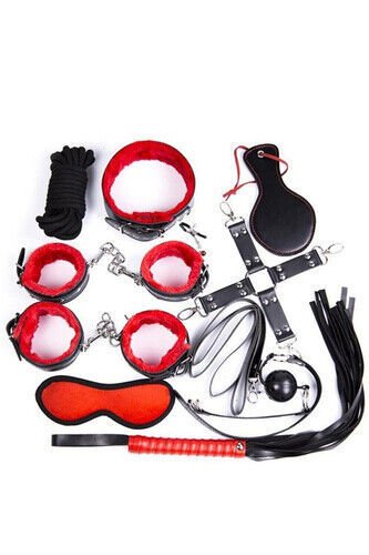 Kadın Kırmızı 10lu Fantezi Deri Harness Aksesuar Seti