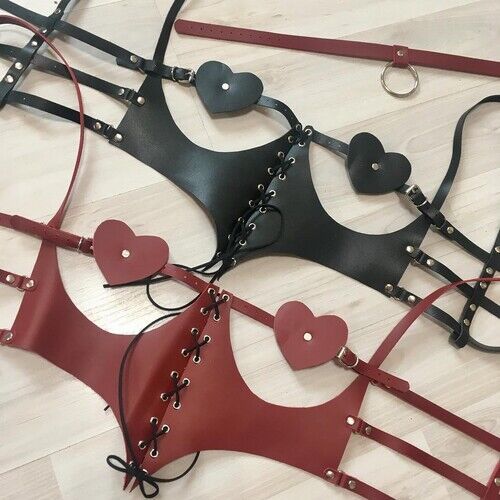 Kadın Yüksek Kalite Yeni Model Deri Harness Kalp Detaylı Seksi Fantezi Erotik Sıcak Kostüm