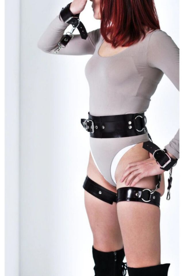 Kadın Siyah Bel Kemerli Özel Pozisyon Seksi Ultra Fantezi Deri Harness Kemer