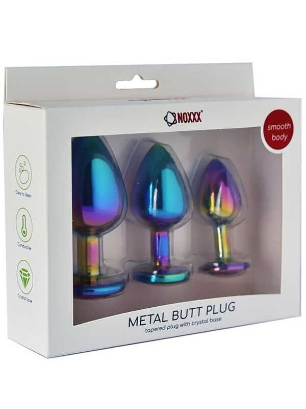 SECRETGAME NOXXX Taşlı Çok Renkli Çelik Anal Plug - 3 Boy Set - Multicolor Steel Anal Plug with Stones - 3 size fantasy sex toys set+18