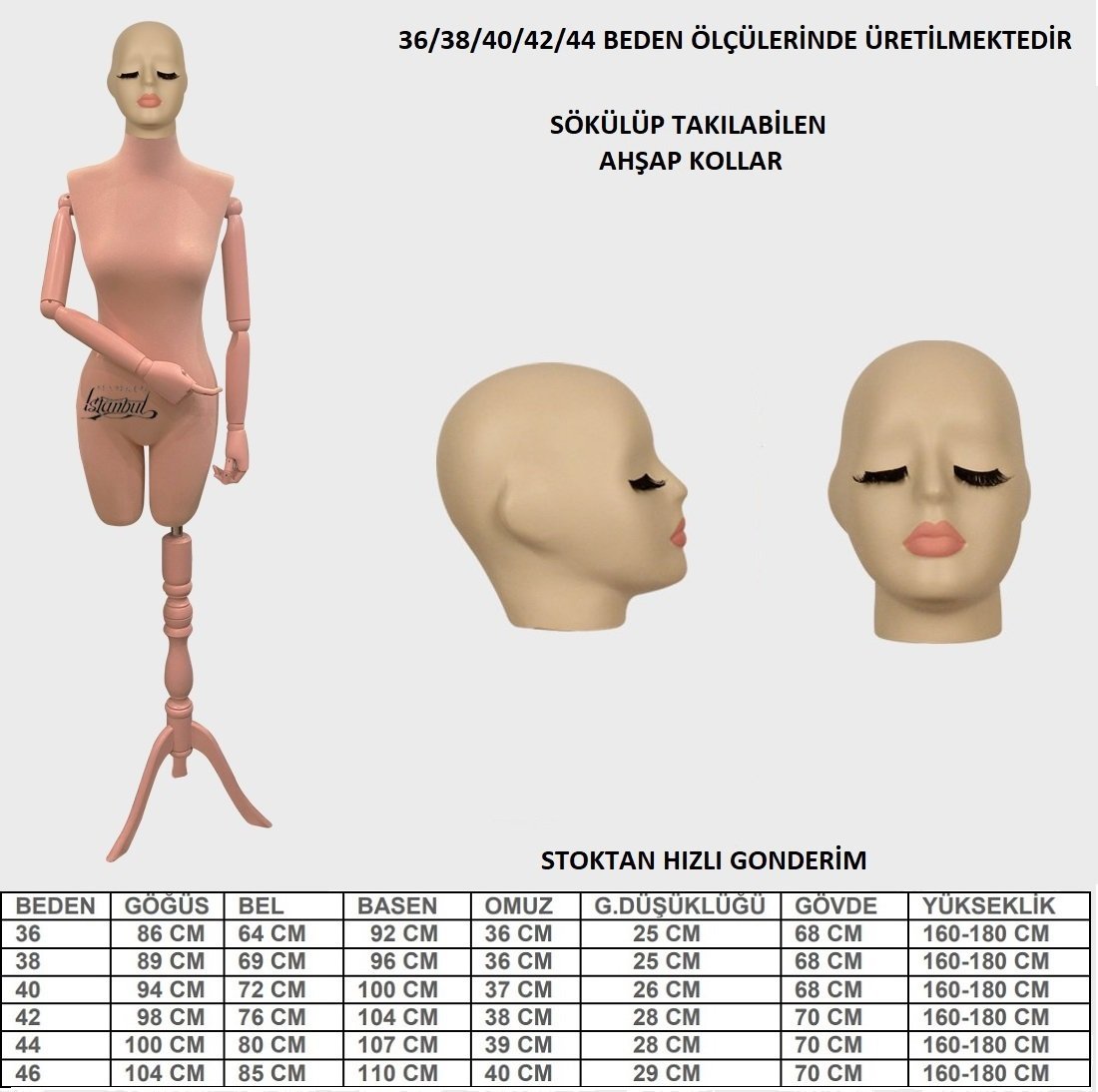 Pantolon Giyebilen Özel Kafa Terzi Mankeni Vitrin Mankeni