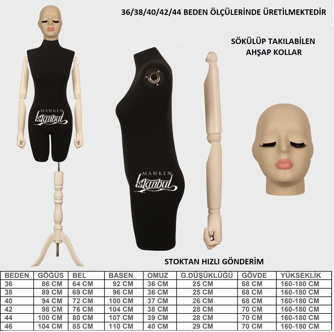 Pantolon Giyebilen Ahşap Kollu Özel Kafa Terzi Mankeni Vitrin Mankeni