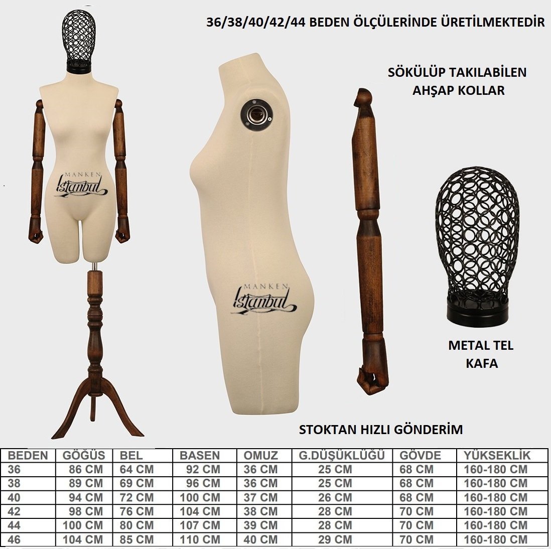 Ahşap Kukla Kollu Tel Kafalı Bayan Terzi Mankeni Kiralama