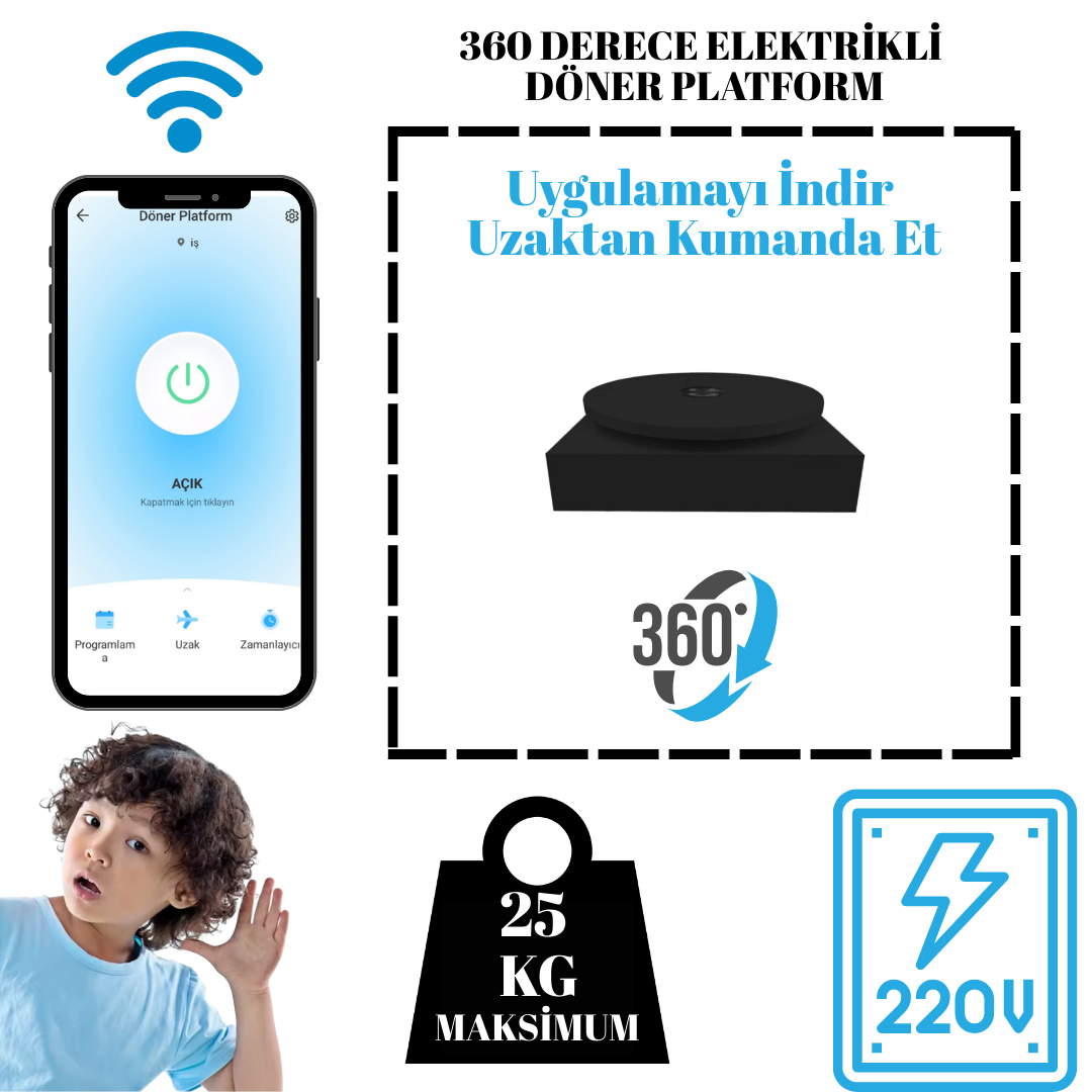 25 Kg Taşıma Kapasiteli Uzaktan Wi-Fe Kontrol Döner Platform