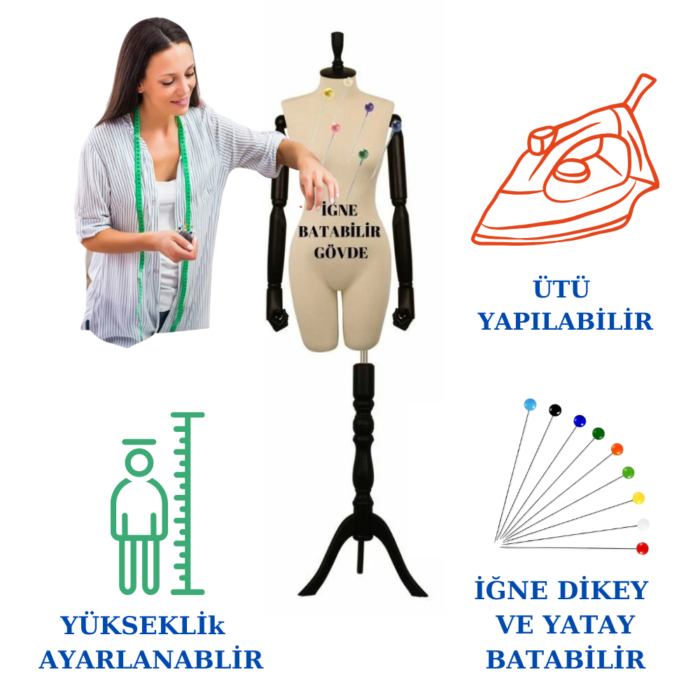 38 Beden Süngerli Kollu Pantolon Giyebilen Terzi Mankeni