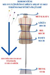Kılavuz Çizgili 36-38-40 Beden İğne Batabilen Terzi Mankeni Prova Mankeni