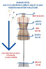 Kılavuz Çizgili 36-38-40 Beden İğne Batabilen Terzi Mankeni Prova Mankeni