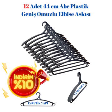 12 Adet A Kalite 44 cm Plastik Ceket  Askısı Elbise Askısı