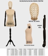 Tel Kafalı Ahşap Kukla Kollu Terzi Mankeni Vitrin Mankeni