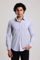 Slim Fit Uzun Kollu Beyaz Desenli Erkek Gömlek 506-668