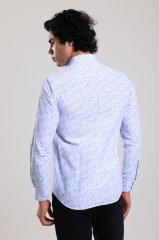 Slim Fit Uzun Kollu Desenli Mavi Baskılı Erkek Gömlek 506-706