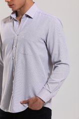 Klasik Kesim Uzun Kollu Açık Gri Armürlü Erkek Gömlek 460-262