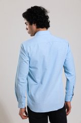 Klasik Kesim Uzun Kollu Mavi Armürlü Erkek Gömlek 460-260