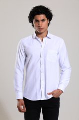 Klasik Kesim Uzun Kollu Beyaz Armürlü Erkek Gömlek 460-253