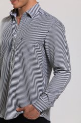 Klasik Kesim Uzun Kollu Siyah Çizgili Erkek Gömlek 460-215