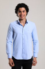 Slim Fit Uzun Kollu Mavi Armürlü Erkek Gömlek 480-551