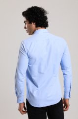 Slim Fit Uzun Kollu Mavi Armürlü Erkek Gömlek 480-551