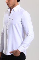Slim Fit Uzun Kollu Beyaz Desenli Erkek Gömlek 505-439
