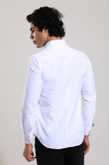Slim Fit Uzun Kollu Beyaz Desenli Erkek Gömlek 505-439