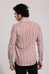 Slim Fit Uzun Kollu Kırmızı Çizgili Erkek Gömlek 545-520