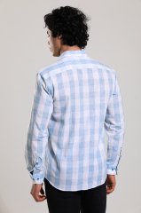 Klasik Kesim Uzun Kollu Mavi Kareli Erkek Gömlek 540-262