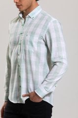Klasik Kesim Uzun Kollu Yeşil Kareli Erkek Gömlek 540-263
