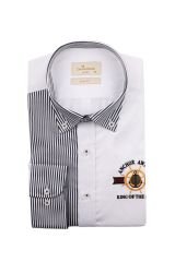 Slim Fit Uzun Kollu Beyaz Lacivert Çizgili Erkek Gömlek 990-108