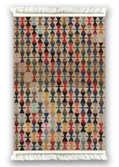 Prizma Vintage Baskılı Şönil Halı Saçaklı Kilim V-6005
