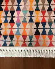 Prizma Vintage Baskılı Şönil Halı Saçaklı Kilim V-6005