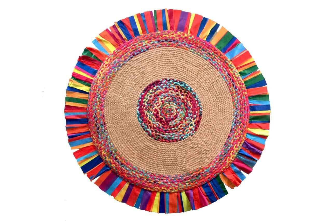Giz Home Samba Hasır Örgü Kilim Püsküllü Yuvarlak Jüt Halı S2