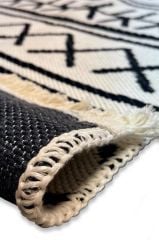 Bohem İskandinav Desenli Kaydırmaz Saçaklı Pamuklu Kilim 60x100 cm