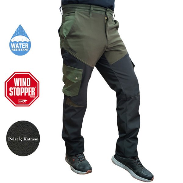 PNT-613 Softshell Pantolon Yeşil-Siyah 44