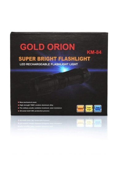 Gold Orion Km-84 Şarjlı Zoomlu Metal El Feneri Kemer Klipsli