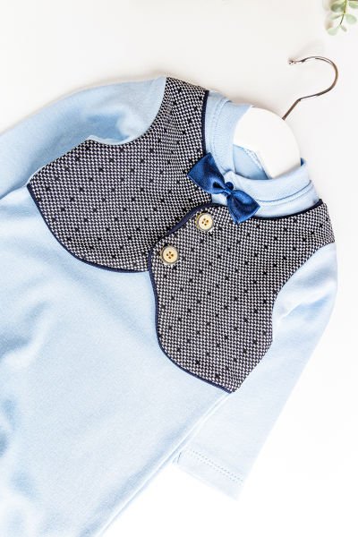 Kendinden Yelekli Papyonlu Erkek Bebek Tulum MAVİ - Yeni Doğan