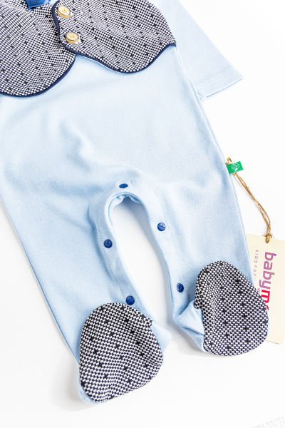 Kendinden Yelekli Papyonlu Erkek Bebek Tulum MAVİ - Yeni Doğan