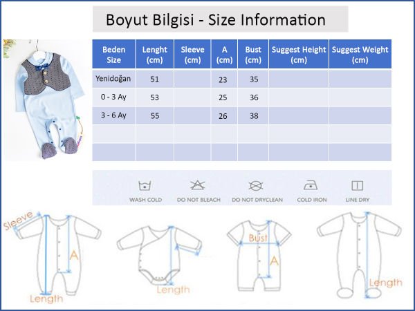 Kendinden Yelekli Papyonlu Erkek Bebek Tulum MAVİ - Yeni Doğan