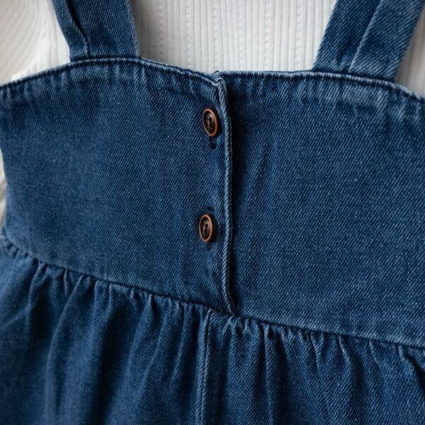 Püsküllü Palazzo Kız Bebek Çocuk Jean Salopet Tulum Lüks %100 Pamuk Likralı Ribana Balon Bluz Denim Kot Takım LACİVERT -  9-12 AY